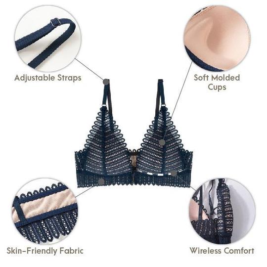 Breathable Lace Front Closure Bra – Soft & Supportive Design
