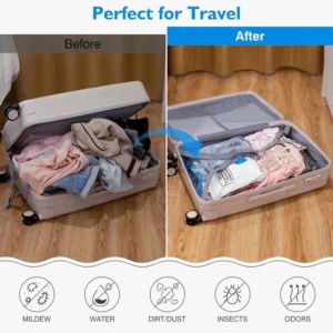 vacuum storage bags before and after closet organization