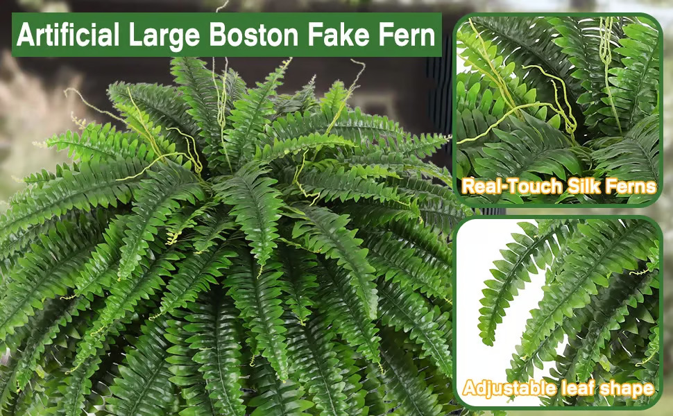 Artificial Boston fern before and after balcony decoration