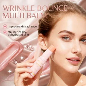 Stick wrinkle bounce balm application on forehead