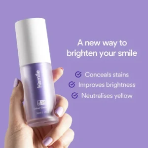 Purple teeth whitening serum by Hismile for instant brightness