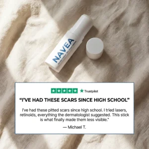 Navea™ Scar Stick before and after results on deep acne pits