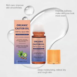 Cold-pressed castor oil with rose quartz roller for under-eye care